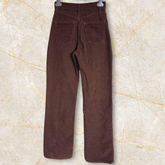 ZARA Women's Brown High Waist Straight Leg Corduroy Pants - Picture 12 of 16